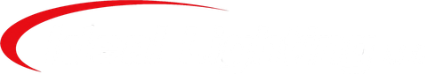 Red curved swoosh logo on a white background