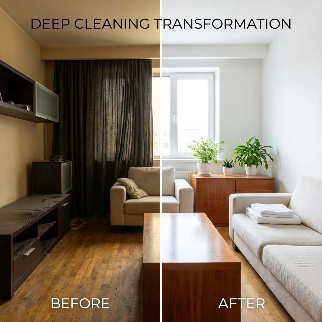 Before and after comparison of a living room.