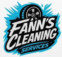 Fann’s Cleaning Services logo with blue-and-black text and a stylized tire icon.