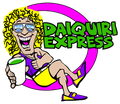 Cartoon woman with sunglasses and a green drink, "Daiquiri Express" logo.
