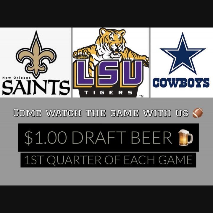 Bar ad: Saints, LSU Tigers, Cowboys logos, 
