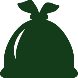 Dark green tied garbage bag icon on a white background