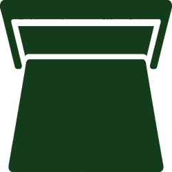 Green bed icon with white headboard and mattress outline
