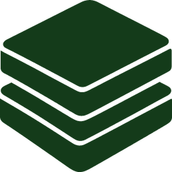 Green stacked layer logo with three rounded horizontal slabs on a white background