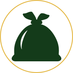 Green money bag icon inside a thin gold circle on a white background
