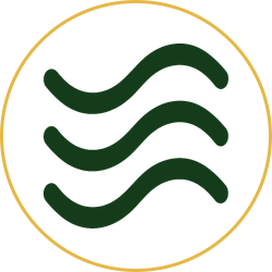 Gold circle with three dark green wavy horizontal lines inside