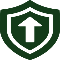 Green shield icon with a white upward arrow inside an inner shield outline