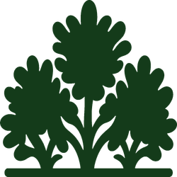 Dark green tree and shrub silhouette logo on white background