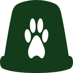 Dark green paw print icon on a rounded square background