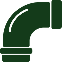 Dark green pipe elbow icon on a white background