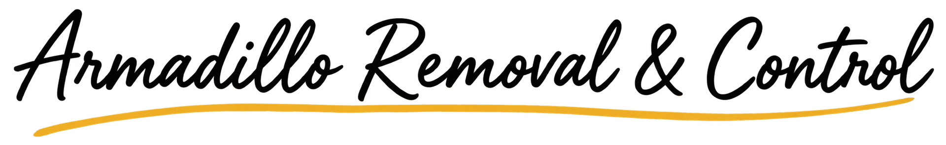 Armadillo Removal & Control logo in black script with a thin gold line beneath