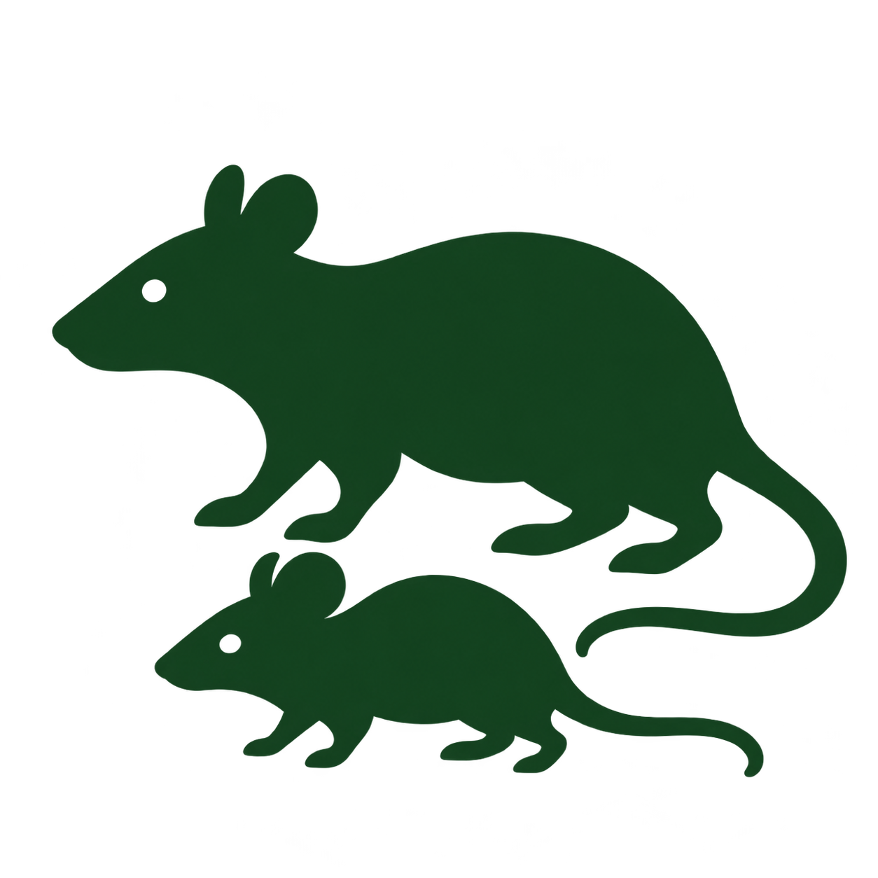 Two dark green mice silhouettes, one adult and one smaller, on a white background