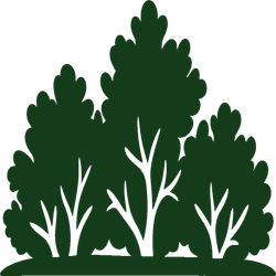 Green tree silhouette logo with three trees on a white background