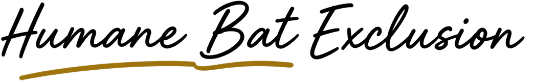 Humane Bat Exclusion text in black script with a gold underline on a white background