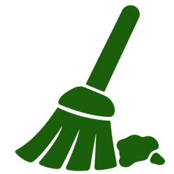 Green broom and dust pile icon on a white background