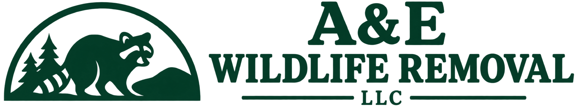 A&E Wildlife Removal logo with green bear and raccoon silhouette in a house-shaped frame