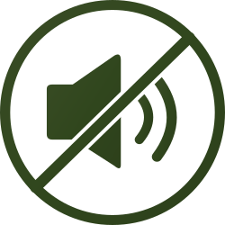 Muted speaker icon in green circle with diagonal slash, indicating sound off