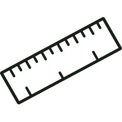Tilted black outline of a ruler icon on a white background