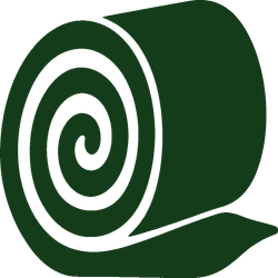 Green rolled sleeping bag icon with a white spiral design