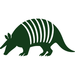 Dark green armadillo silhouette with white stripes on a white background