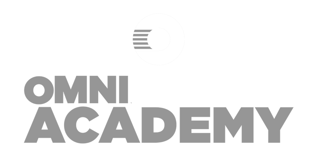 Gray logo for Omni Academy with text and a stylized graphic above.