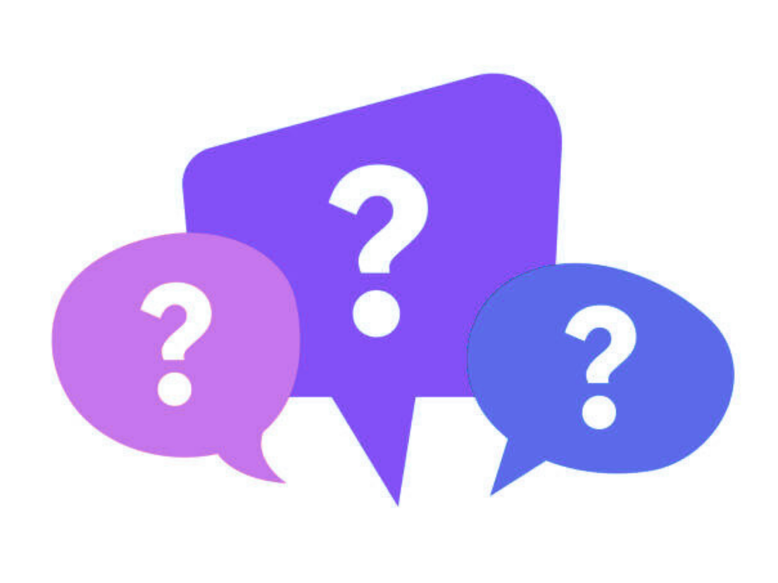 Three speech bubbles with question marks on them on a white background.