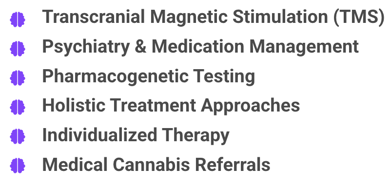 A list of different types of therapy including transcranial magnetic stimulation