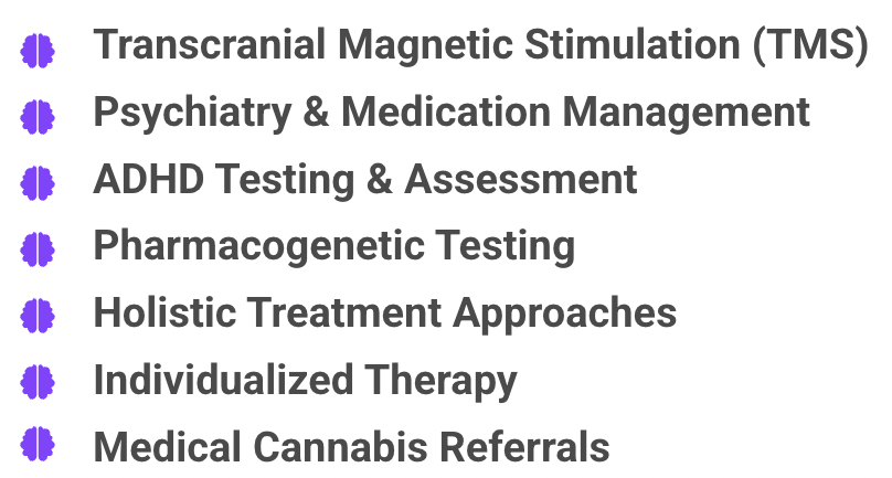 A list of different types of therapy including transcranial magnetic stimulation