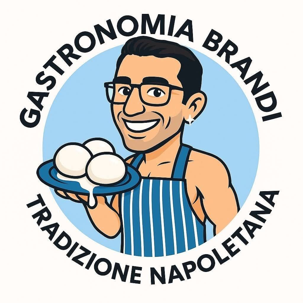 Chef holding plate of mozzarella, logo for 