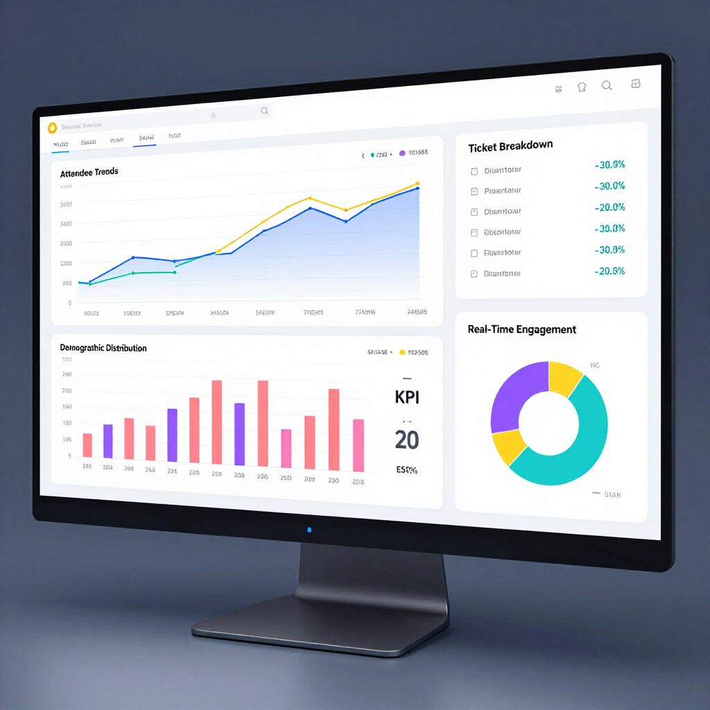 Computer monitor displaying a dashboard with data visualizations and charts.