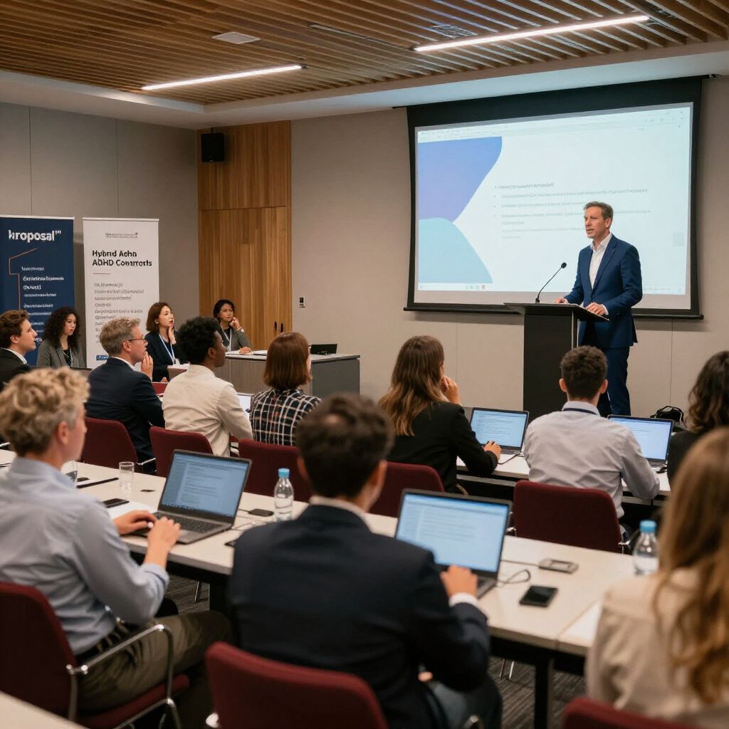 A man giving a presentation in a conference room with an audience.
