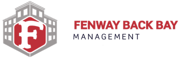 Fenway Back Bay Management logo in red and gray with stylized shield icon