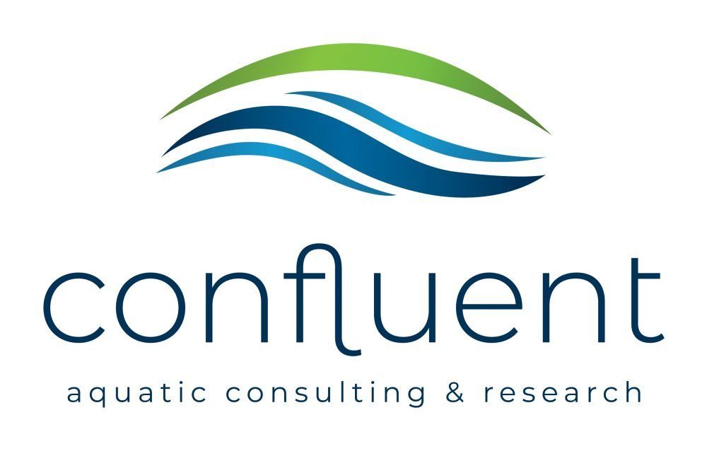 A logo for a company called confluent aquatic consulting and research