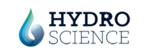 A logo for hydro science with a drop of water