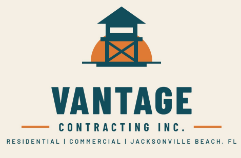 Vantage Contracting logo with a stylized black roof icon and VCI text on a white background