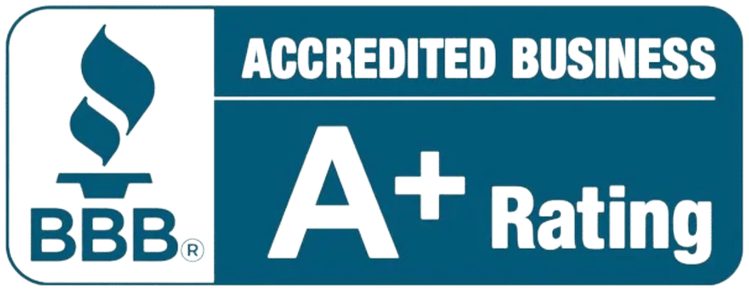 A blue sign that says accredited business a+ rating