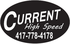 Black oval logo with "Current High Speed" and phone number 417-778-4178 in white.