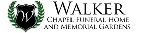 Walker Chapel Funeral Home and Memorial Gardens logo with green laurel wreath and black lettering