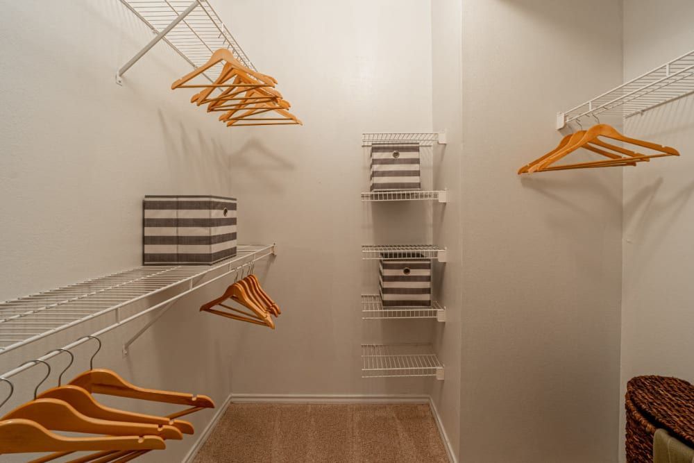 Walk-in closet at Marquis at Bellaire Ranch in Fort Worth, TX.