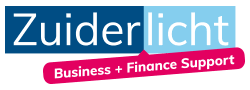 Zuiderlicht-logo in blauw en wit met roze banner 