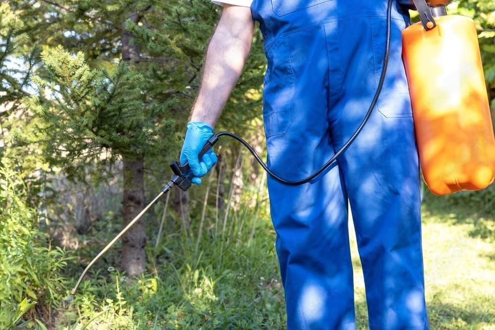 a man is spraying a lawn with a sprayer .