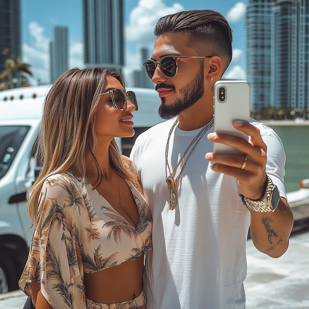 Couple taking selfies during their Miami Sightseeing Tour
