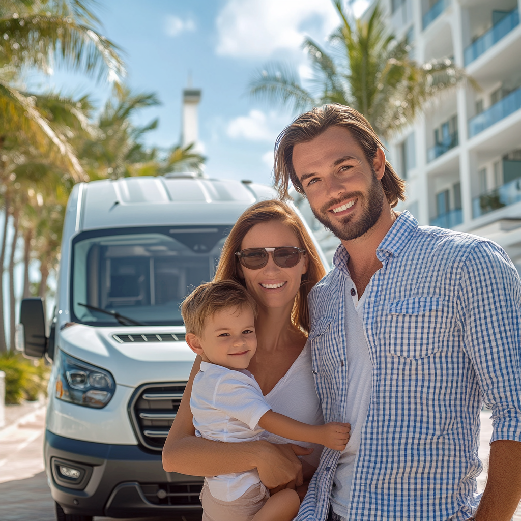 our bus in Miami with a small group of travelers