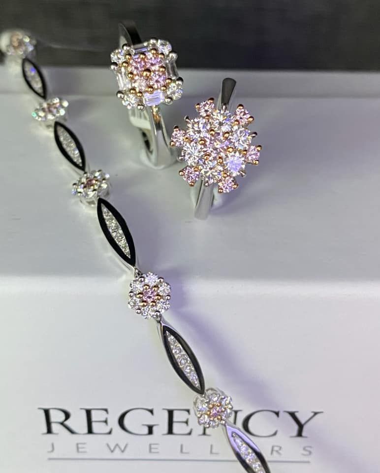 Bracelet and Two Rings With Pink and White Gems — Regency Jewellers in Cairns City, QLD
