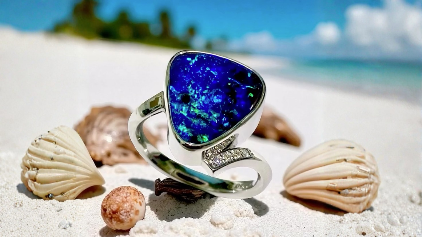 A Silver Ring With a Large Blue Opal Gemstone — Regency Jewellers in Cairns City, QLD