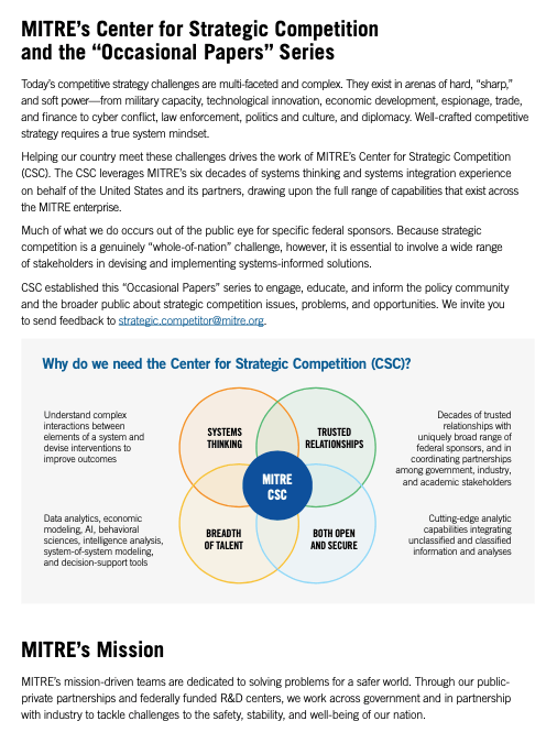 Mitre 's center for strategic competition and the occasional papers series