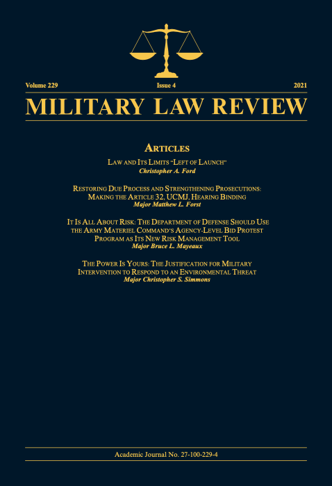 The cover of the military law review magazine