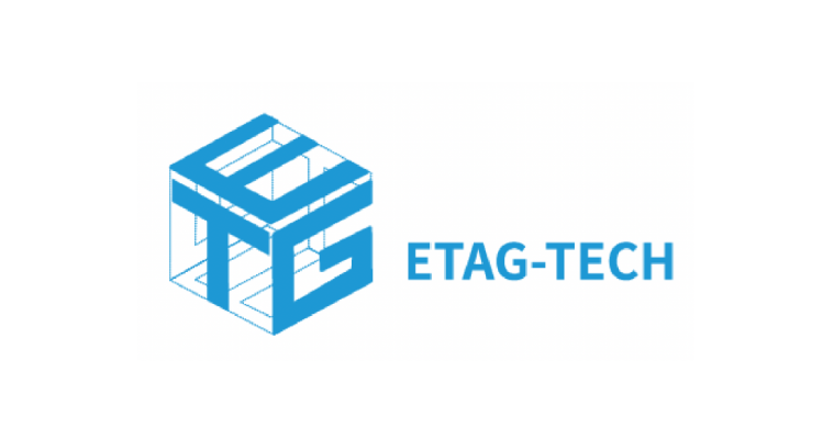 Blue ETAG-TECH logo with a stylized cube icon and text on a white background