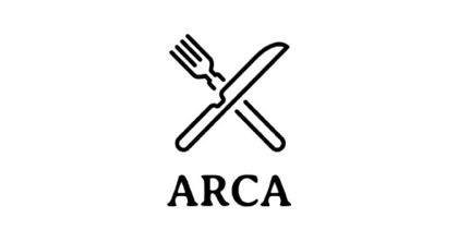 Black crossed fork and knife logo above the word “ARCA” on a white background
