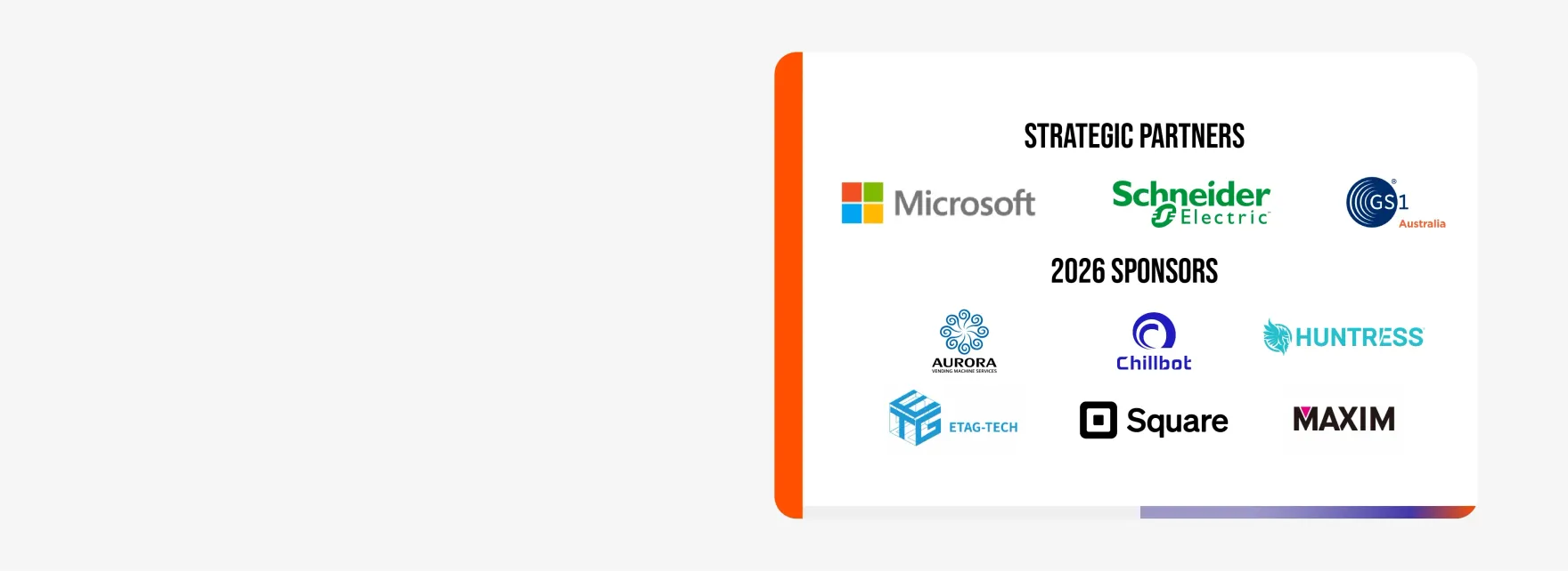 Logos and text on a white card with an orange vertical stripe on the left